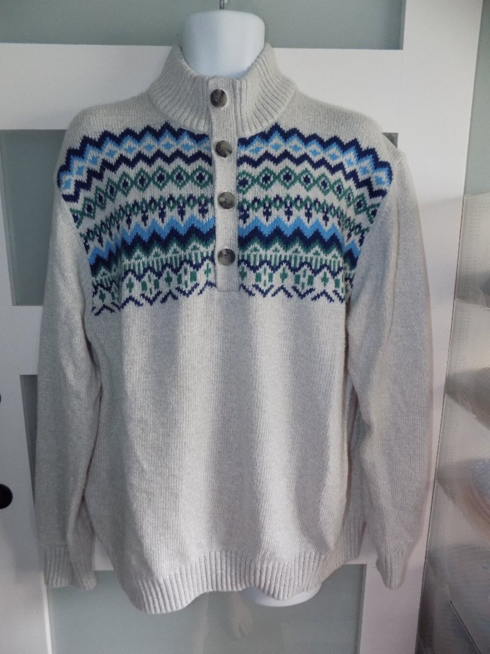 IZOD Nordic Fair Isle 4-Button Pullover Multi-Color Sweater Size 2XL Men's